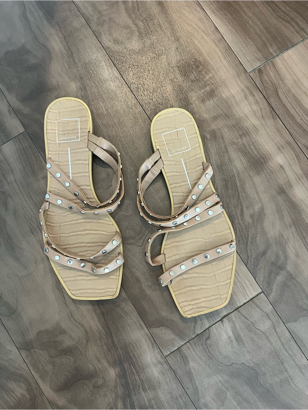 Dolce Vita Beige Studded Strappy Flat Sandals